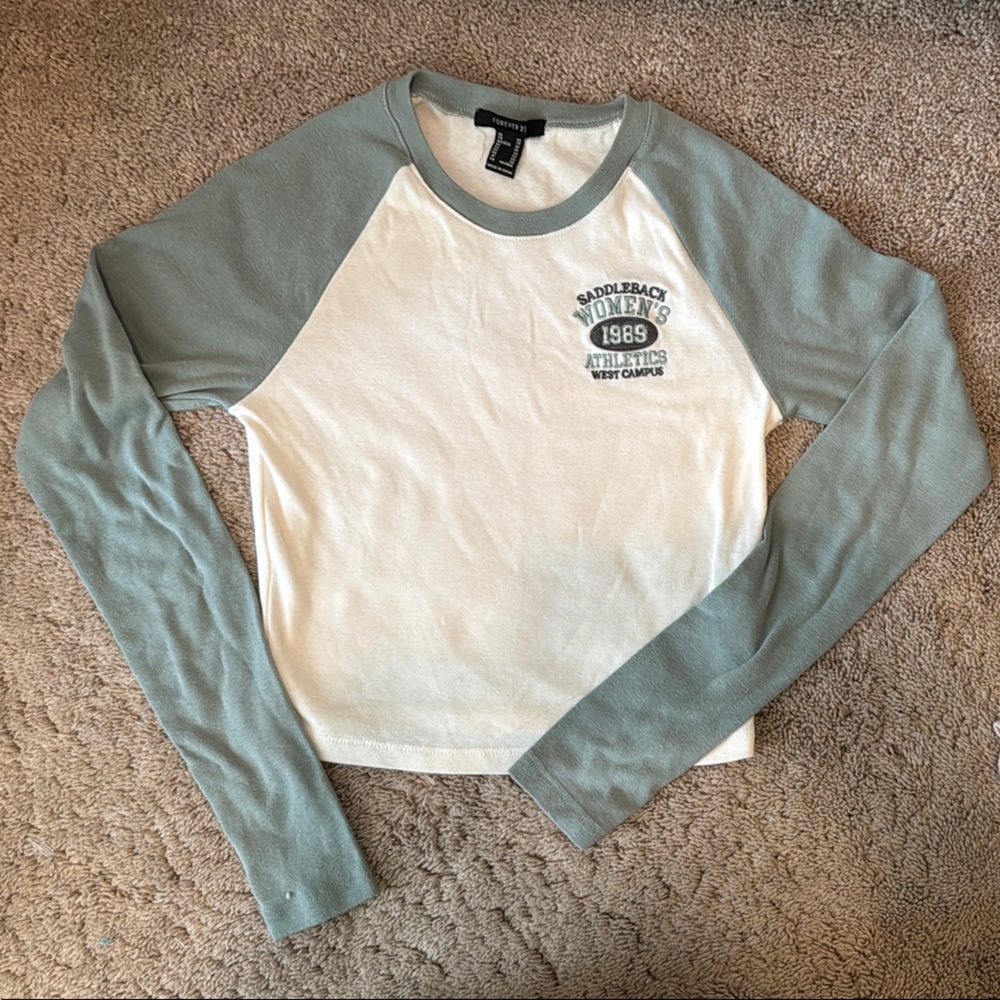 Green and White Long Sleeve Shirt